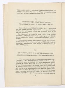 Memoria justificativa del derecho que tiene la Sociedad Española Productos Pirelli, S.A. de acogerse a los beneficios de la ley de 16 de marzo de 1939 sobre anticipos destinados a la reparación de los daños sufridos por la destrucción de su fábrica de Villanueva y Geltrú