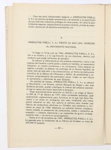 Memoria justificativa del derecho que tiene la Sociedad Española Productos Pirelli, S.A. de acogerse a los beneficios de la ley de 16 de marzo de 1939 sobre anticipos destinados a la reparación de los daños sufridos por la destrucción de su fábrica de Villanueva y Geltrú