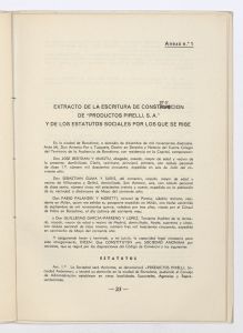 Memoria justificativa del derecho que tiene la Sociedad Española Productos Pirelli, S.A. de acogerse a los beneficios de la ley de 16 de marzo de 1939 sobre anticipos destinados a la reparación de los daños sufridos por la destrucción de su fábrica de Villanueva y Geltrú